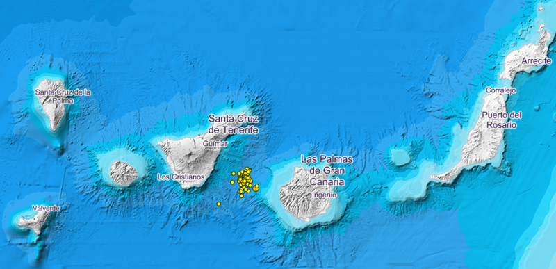 Imagen de los sismos detectados entre Gran Canaria y Tenerife (Foto Instituto Geográfico Nacional)